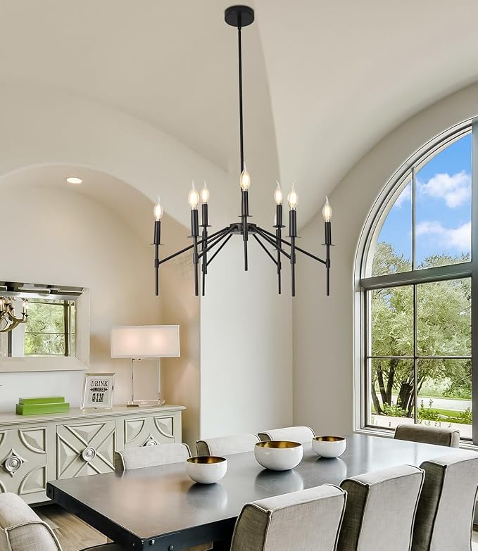 9-Light Black Chandeliers, Vintage Farmhouse Candle Chandelier for Dining Room, E12 Base High Ceilings Hanging Pendant Lighting Lights Fixtures for Bedroom, Kitchen, Entryway, Living Room
