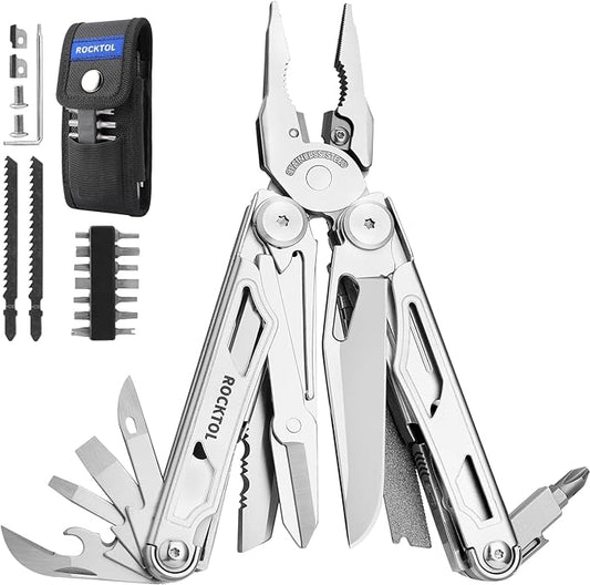 Multitool, 29-in-1 Multitool Pliers with Replaceable Wire Cutters and Saw, Heavy-duty Stainless Steel Multi-tool Set and Nylon Sheath for Camping Survival multi tool for Man