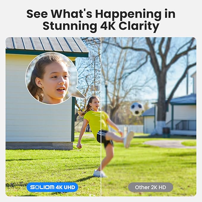 SOLIOM Security Cameras Wireless Outdoor,8MP Ultra HD for Day and Night, No Subscription,Built in Radar,Solar Powered Cameras for Home Security, 360° Pan Tilt Auto Tracking,5G & 2.4G WiFi, 4-Cam Kit