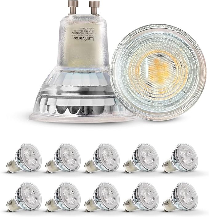 Lumiverse Dimmable GU10 LED Light Bulbs, 5.5W Bright 5000K Daylight White 50W Halogen Equivalent, 500lm Energy Saver for Track Lighting Fixture, Kitchen, Basement, Home, 25000 hrs Lifespan 10 Pack