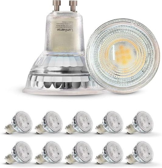 Lumiverse Dimmable GU10 LED Light Bulbs, 5.5W Bright 5000K Daylight White 50W Halogen Equivalent, 500lm Energy Saver for Track Lighting Fixture, Kitchen, Basement, Home, 25000 hrs Lifespan 10 Pack