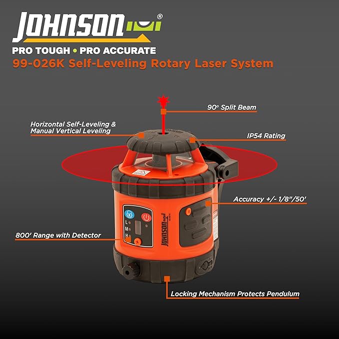 Johnson Level & Tool 99-026K Self-Leveling Horizontal Rotary Laser System w/ Hard Case Kit, 50 x 14.5", Red, 1 Kit,Orange