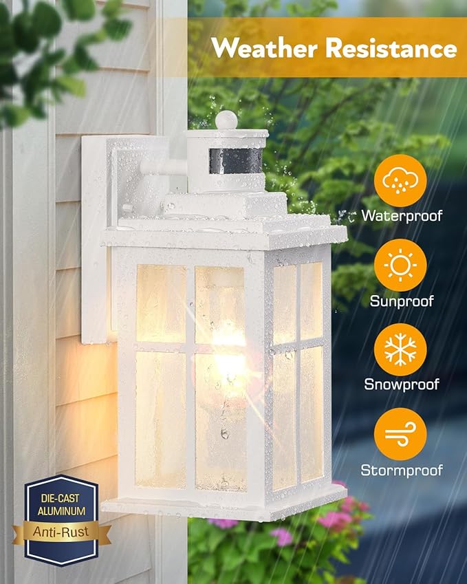 VIANIS Motion Sensor Porch Lights Outdoor, White Outside Wall Lights Dusk to Dawn, Outdoor Wall Sconce Lantern, 100% Aluminum Exterior Lighting Fixtures Wall Mount for House, Garden, Patio, Entryway
