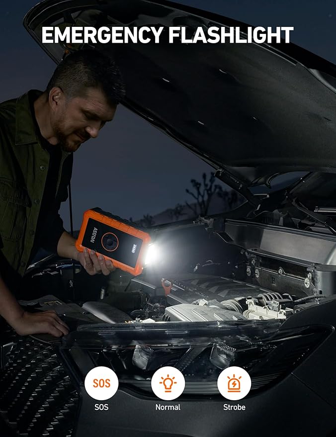 AstroAI S8 Air Jump Starter with Air Compressor, 1500A Peak Car Battery Jump Starter Portable (6.0 Gas/3.0L Diesel) with 150PSI Cordless Auto-Shutoff Tire Inflator, 12V Battery Charger Booster(Orange)