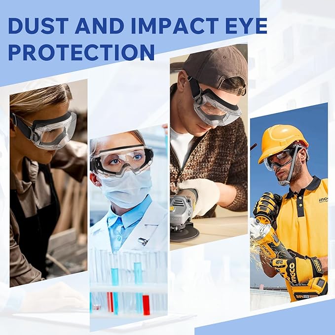 Safety Goggles Over Glasses - ANSI Z87.1 Certified Eye Protection for Chemistry Lab Work & Industrial Use - Anti-Fog Clear Lens, Impact Resistance - Adjustable Strap - Men & Women (2 Pack)