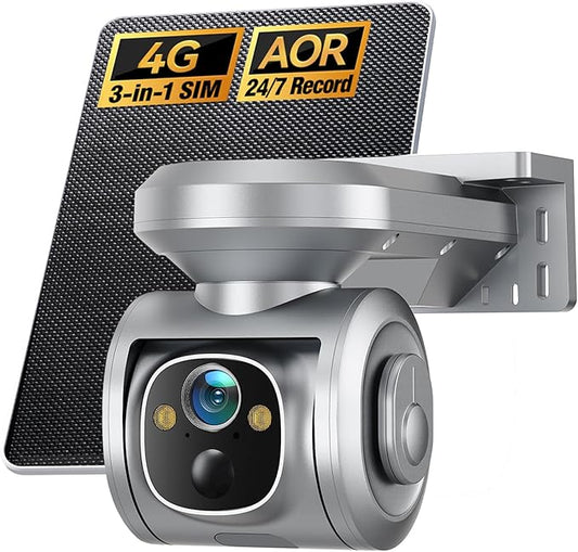 4G LTE Cellular Security Camera Solar-Powered Wireless Outdoor, 24/7 Recording No WiFi Needed, 2.5K 4MP Color Night Vision, 360° Pan & Tilt Live View, Includes SIM Card & 64GB eMMC