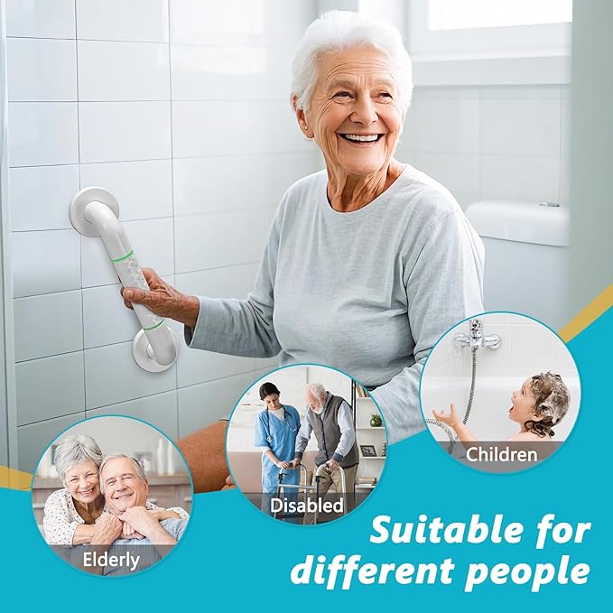 Grab Bars for Shower,2 Pack 12 Inch Shower Handle Bath Grab Rails with Anti-Slip Grip and Safety Luminous Circles,Stainless Steel Bath Handle Bathroom Grab Bar for Seniors, and Disability.