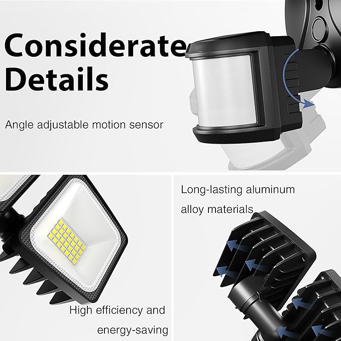 Onforu 120W 12000LM LED Security Lights Motion Sensor Outdoor, Dusk to Dawn Flood Lighting, 5 Heads 360° Wide Angle Illumination, 6500K IP65 Waterproof Hardwired Floodlight Motion Detection (Black)