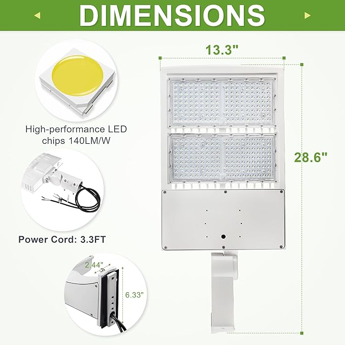 480V 300W LED Parking Lot Lights, Surge Protection Built-in, 1-10V Dimmable LED Area Shoebox Pole Light for Street, Tennis Court, Parking Lot 1000W MH/HPS Equiv. 42,000LM 5000K DLC UL Certified