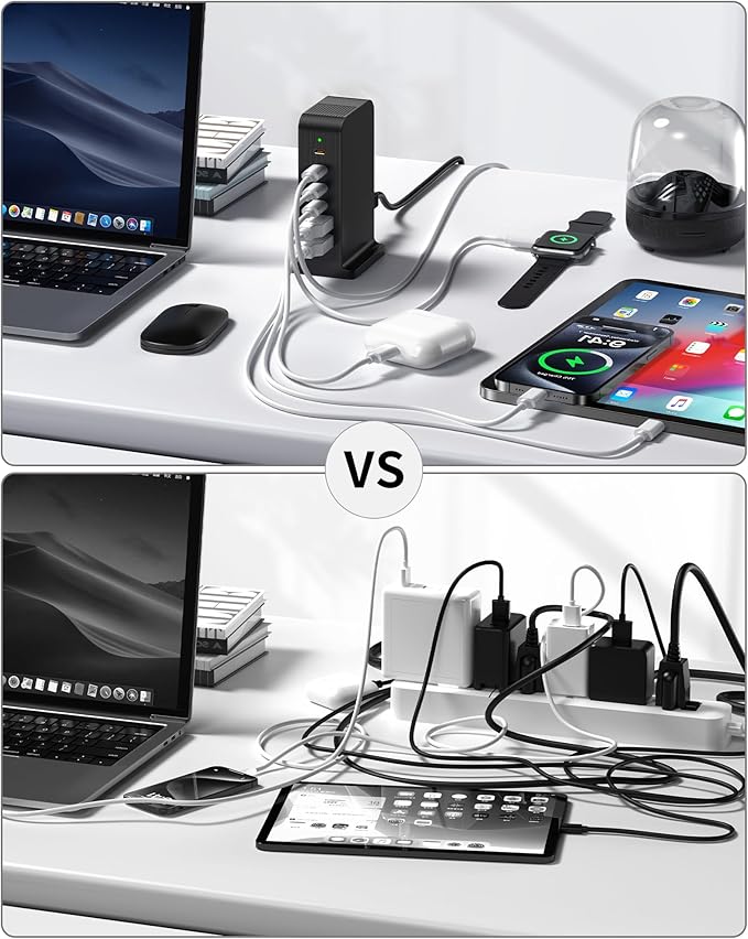 USB C Charger 55W,Multiport USB Charging Station 20W PD,6 Port USB Hub Charger Tower for iPhone 15/14/13/12, iPad, Samsung Galaxy, Google Pixel,HTC, and Multiple Devices (Black)