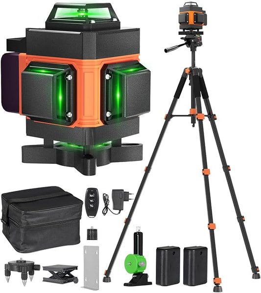 Lusweimi 16 Lines Laser Level with 72-Inch Tripod & Bluetooth Remote, 4x360° Self-Leveling 4D Green Cross Line Laser, Rechargeable Battery, High Accuracy Tool for Picture Hanging, Tile & Construction