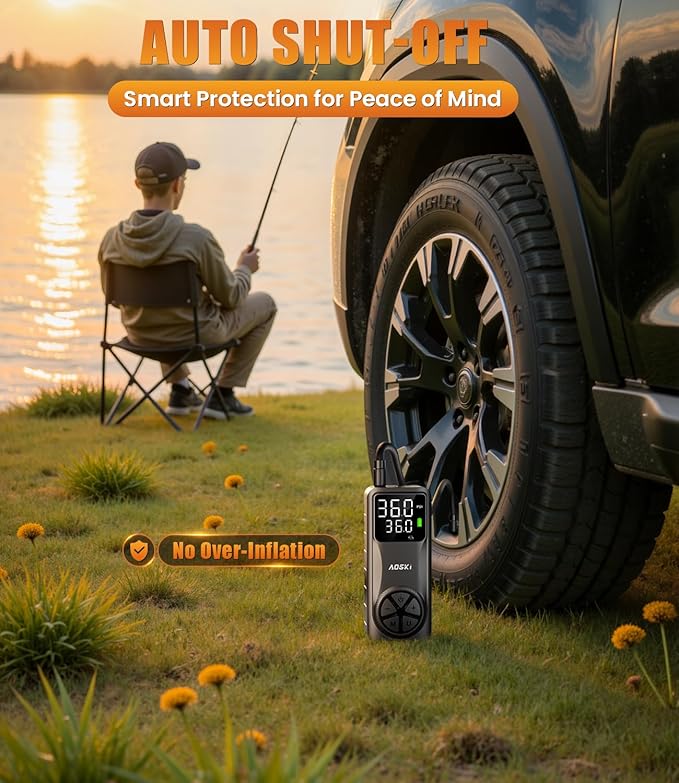 Tire Inflator Portable Air Compressor: 20000mAh & 150PSI Fast Inflation Air Pump for Car Moto Bike Ball - One-Button Control - Senior-Friendly Solution for Elderly Drivers