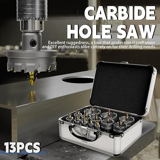 CSOOM Carbide Hole Saw 19 pcs kit, Metal Steel Hole Saw Bits, TCT Hole Cutter for Stainless Steel, Iron, Aluminum, Alloy, Plastic