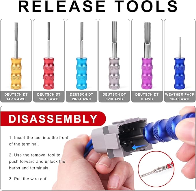 Knoweasy Deutsch Crimper Kits for Deutsch DT Connectors: Close Barrel and Open Barrel Crimper, Deutsch Removal Extraction Tool, Weather Pack Terminals - Includes 12PCS