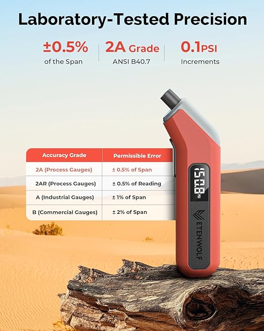 ETENWOLF Digital Tire Pressure Gauge 2 Pack, Industrial Tire Gauge 3-200 PSI, Calibrated to ANSI B40.7 Grade 2A(Plus-Minus 0.5%), Air Pressure Gauge with Replaceable AAA Batteries (Dark Cyan)