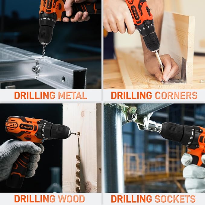 YOUGFIN Tool Kit with Drill 12V, Home Tool Set with Cordless Drill for Men, Power Drill Tool Box with 195 Pieces Household Hand Tools for Office (with 2.0Ah Battery & Charger)