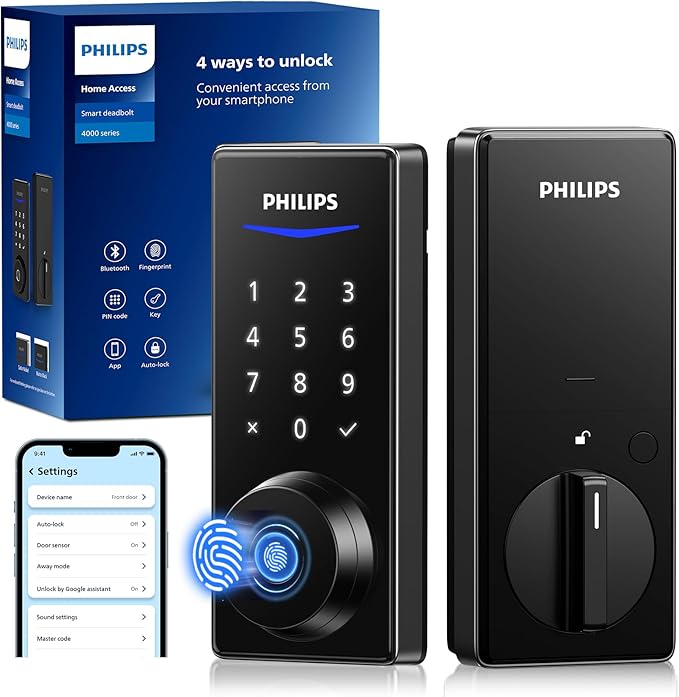 Philips Fingerprint Smart Lock, Keyless Entry Door Lock, Smart Door Locks for Front Door, Keypad Deadbolt, APP Control, 9-Month Long Battery