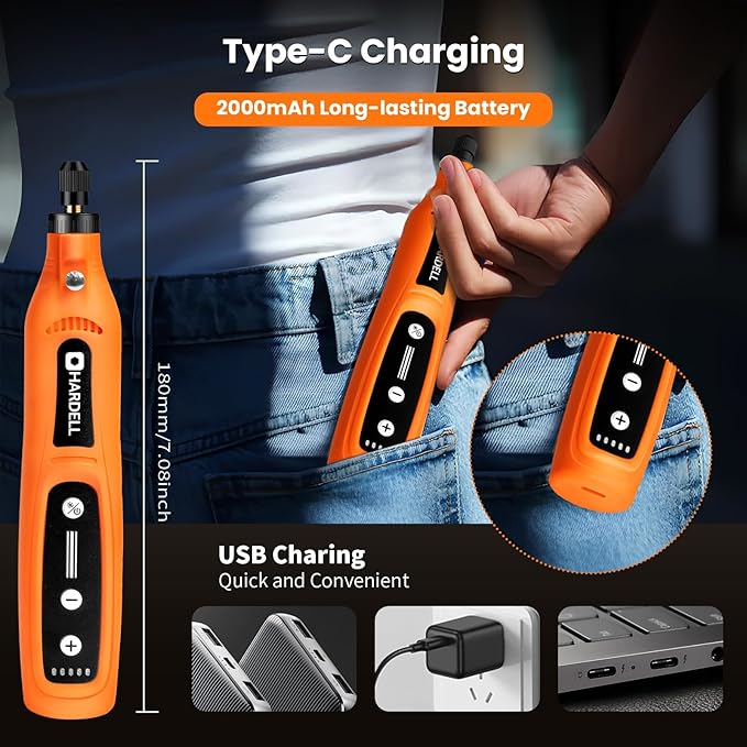 HARDELL 4V Cordless Rotary Tool, 5-Speeds Rotary Tool Kit with 2000mAh Rechargeable Battery, 69pcs Multi-Purpose Accessories for Engraving, Drilling, Sanding, Polishing, Small DIY Crafting
