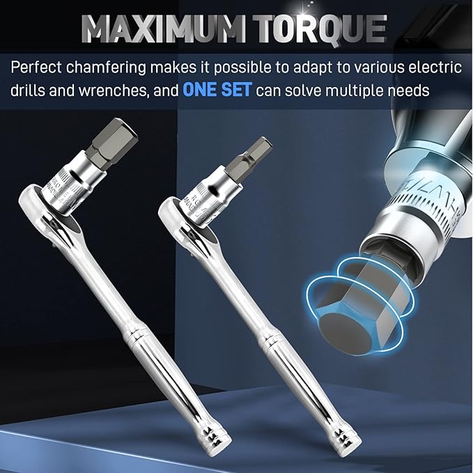 DISEN 32-Piece HEX Bit Socket Set, SAE & Metric Allen Wrench Socket Set with Enhanced Storage Case, Premium Heat Treated Chrome Vanadium Steel & S2 Alloy Steel