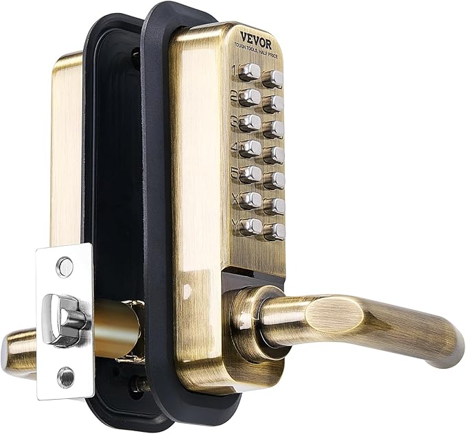 VEVOR Mechanical Keyless Entry Door Lock, 14 Keys, Mechanical Keypad with Handle, Double-Sided Stainless Steel Waterproof Keyless Gate Lock, for Home Office Fence Garage
