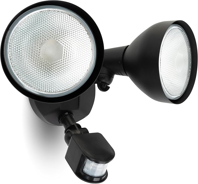Motion Sensor Outdoor Light, 300W PAR38 Bulb Compatible, IP65 Waterproof Flood Lights, 2 Head Dusk to Dawn Motion Detected Security Light for Patio, Garage, Yard (Black, Bulbs not Included)