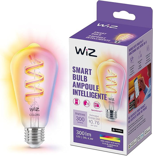 WiZ Color ST19 Color Filament LED Smart Bulb - Pack of 1-300 Lumen - E26 Indoor - Connects to Your Existing Wi-Fi - Control with Voice or App + Activate with Motion - Matter Compatible