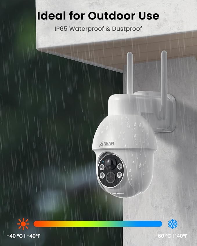 ANRAN 2K Solar Security Camera Outdoor Wireless, Solar-Powered WiFi Camera with 360° PTZ for Home Security, 3MP Color Night Vision, PIR Motion Detection, Two-Way Audio, Works with Alexa