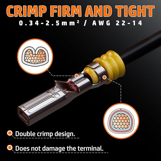 PEBA Crimping Tool Kit, Waterproof Automotive Electrical Wire Connector 1/2/3/4/5/6-Pin, Ratchet Crimper Tool AWG 22-14 for Waterproof Automotive Connectors, with Wire Stripper, Pin Removal Tool