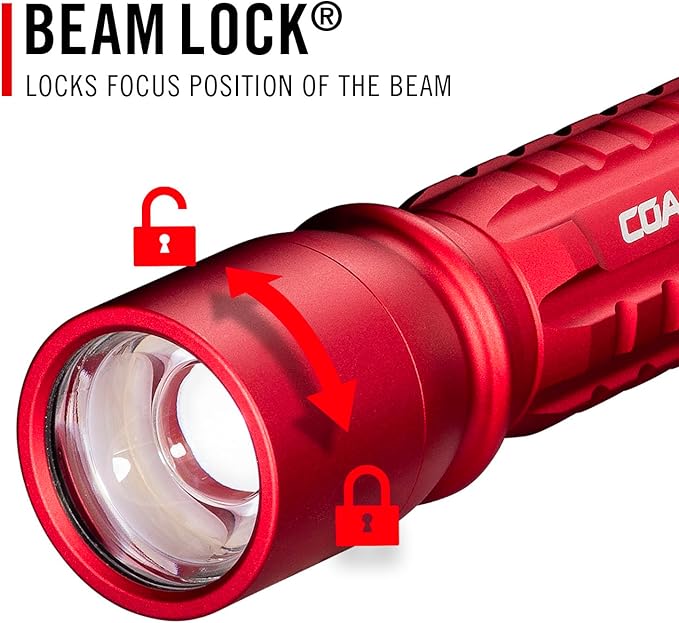 Coast XP11R 2600 Lumen USB-C Rechargeable LED Flashlight with Slide Focus® and Pure Beam® Focusing Optic, 4 Light Modes, Red