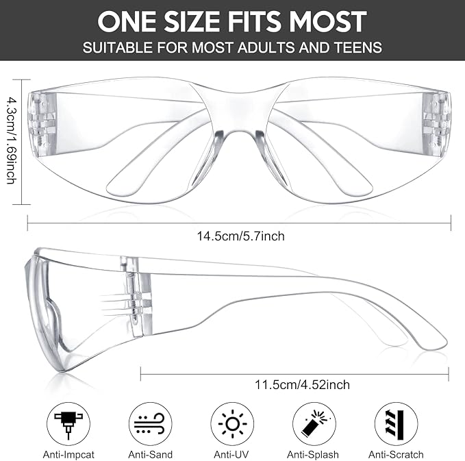 48 Pack Safety Glasses Bulk Clear Safety Goggles Black Tinted Eye Protection Glasses Anti Dust Impact Scratch Resistant Protective Eyewear for Men Women Work Lab Construction Carpentry Shooting