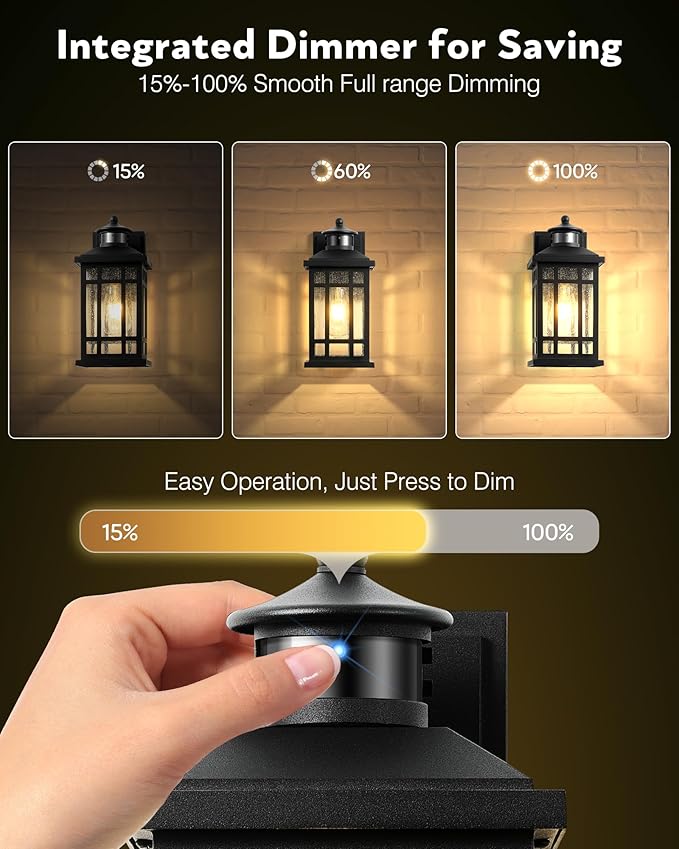 Motion Sensor Outdoor Wall Light, Adjustable Sensing Range Outside Lights for House, Black Dawn to Dusk Sconce Lights for Patio, Anti-Rust Waterproof Porch Lantern Wall Mount with Bubble Glass