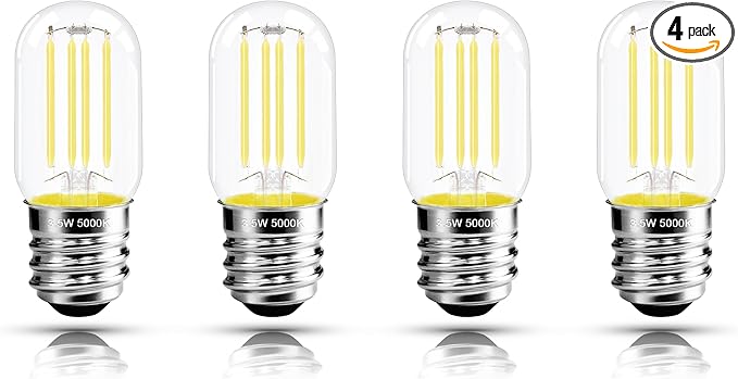 2.5 Inch E17 Intermediate Base LED Filament Bulb 360 Lumens, 5000K Daylight White Dimmable Appliance Bulb AC 120V, UL Listed T8 Microwave Light Bulbs Under Hood for Refrigerator Stove 4Pack