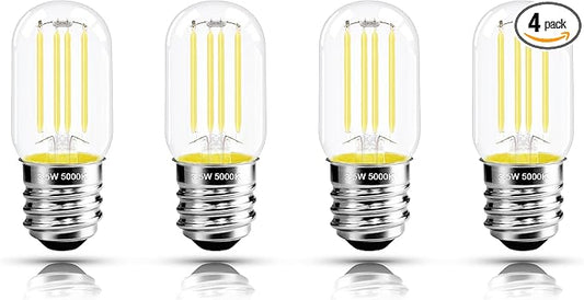 2.5 Inch E17 Intermediate Base LED Filament Bulb 360 Lumens, 5000K Daylight White Dimmable Appliance Bulb AC 120V, UL Listed T8 Microwave Light Bulbs Under Hood for Refrigerator Stove 4Pack