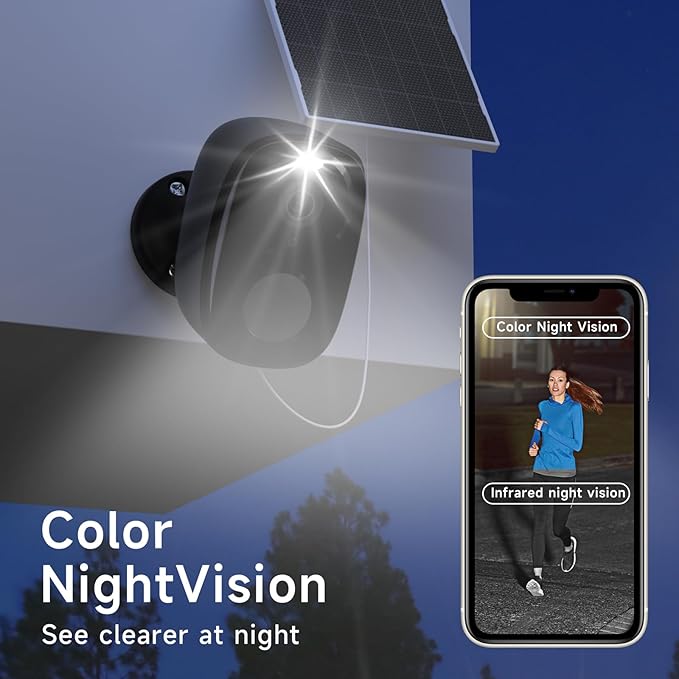 2K Security Cameras Wireless Outdoor,2Pc Solar Security Outdoor Cameras for Home Security with Spotlight & Siren Alarm, 2-Way Audio, Color Night Vision, AI Detection for Home Security, Works/Alexa
