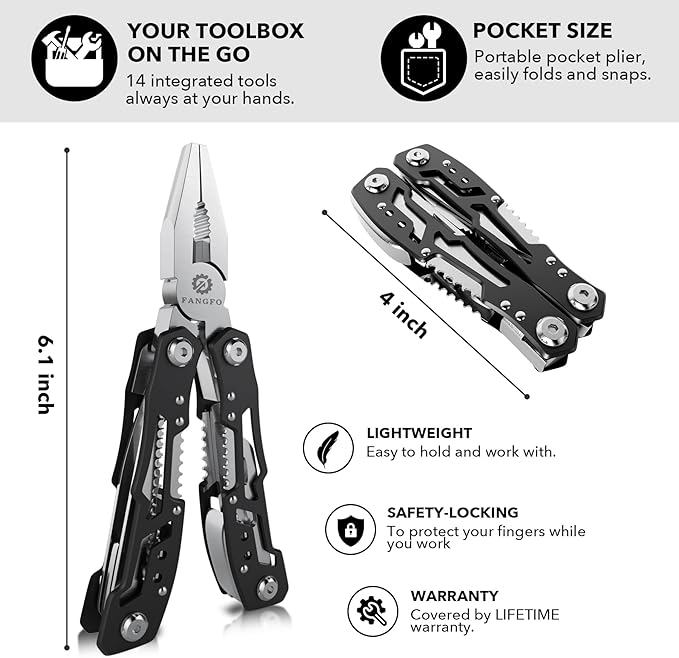 2 Pcs 14-In-1 multi tool pocket knife, Multi tool with Safety Locking- Stainless Steel,