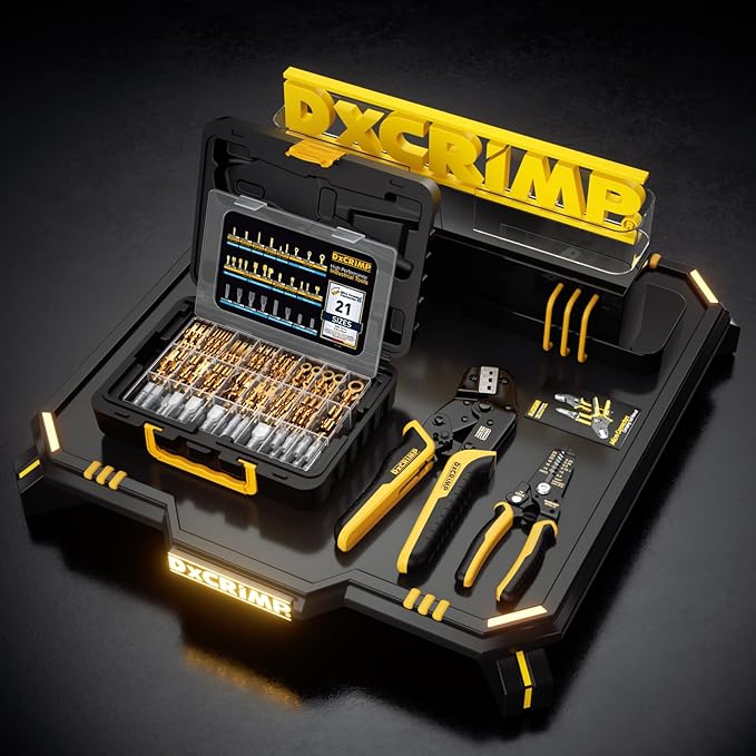 Spade Connector Kit, 21 Types Wire Connectors Kit with Crimping Tool for 24-14 AWG Spade Connector Crimper, Wire Terminal Crimping Tool, Open Terminal Crimping Tool Kit