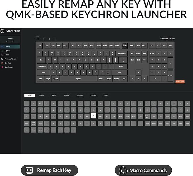 Keychron V6 Max Wireless Custom Mechanical Keyboard, 2.4 GHz Bluetooth QMK Full-Size Layout RGB with Hot-swappable Gateron Red Switch Compatible with Mac Windows Linux