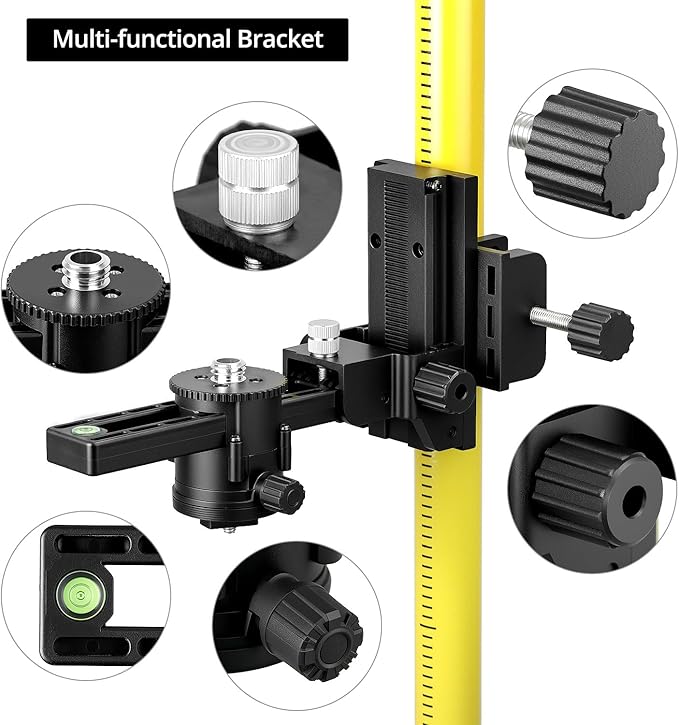 QWORK Laser Level Pole, 12 Ft./3.7M Adjustable Telescoping Laser Pole with Tripod, 1/4-Inch by 20-Inch Mount, Includes 5/8"-11 Adapter