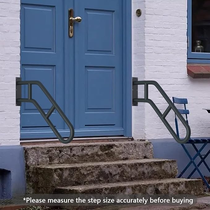 2 Pack Hand Railings for Stairs Outdoor, 27" Stair Handrails with Black Matte Finish and 2 Anti-Skid Bar, Wall Mounted Safety Grab Bars for Garage, Porch, Garden, Indoor, 1-3 Steps