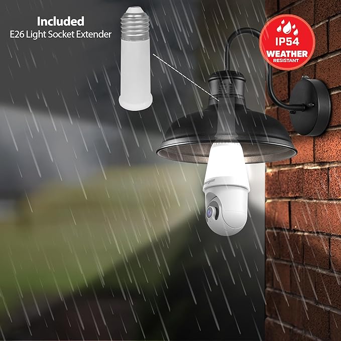 Energizer Smart 2K Light Bulb Security Camera, 1000 Lumens LED Light, 5GHz & 2.4GHz Wi-Fi Outdoor Socket Camera, Auto Tracking, Pan and Tilt, Night Vision, 2-Way Audio, Works with Google Home & Alexa
