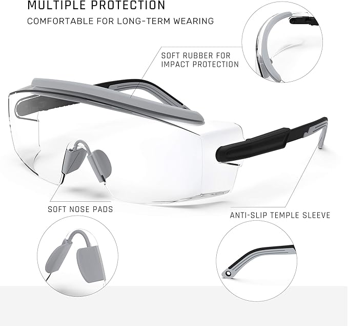 Anti Fog Safety Glasses Safety Goggles Over Glasses Protective Glasses with Anti Scratch Lenses Adjustable