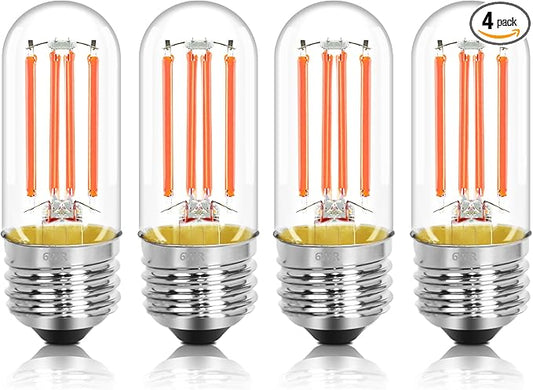 4 Pack 3.2 Inch T10 Pink Light Bulb, E26 Base Edison Bulbs Dimmable, AC 120V 60 Watt Equivalent Clear Glass Filament Bulb, Halloween Christmas Party Bar Colored Light Bulbs, UL Listed
