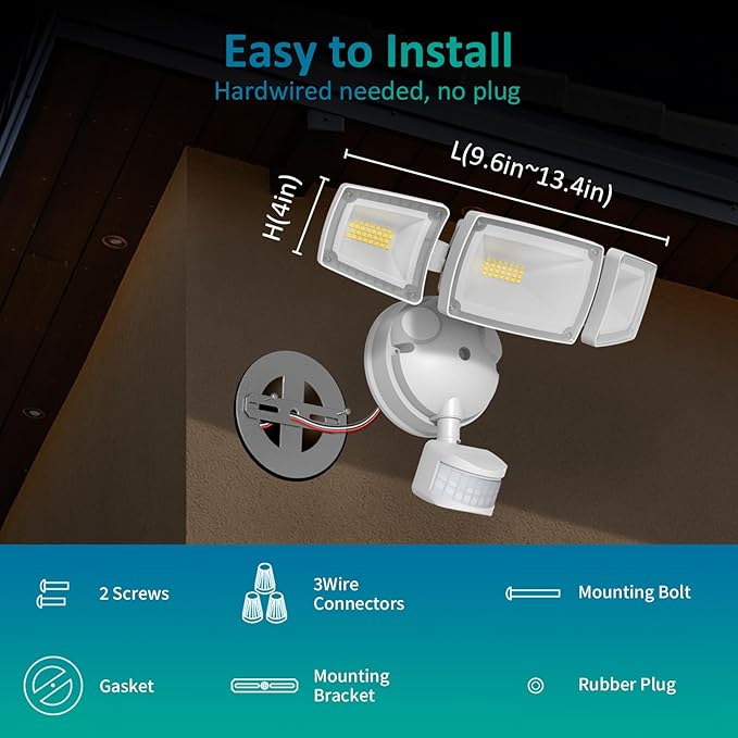 USTELLAR 55W Security Lights Motion Outdoor with Remote, Motion Sensor Outdoor Light Dusk to Dawn 5500LM 5000K, IP65 Waterproof, Motion Detected Flood Lights Wired for Yard, House, 2 Pack