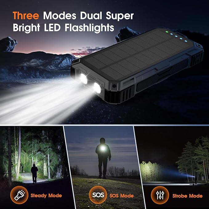 Solar Charger 49800mAh Power Bank - Wireless Portable Phone Charger with 4 Built-in Cable,22.5W Fast Charging Battery Pack USB C in/Output for All Cell Phone iPhone,Galaxy,Android,Etc(Black)