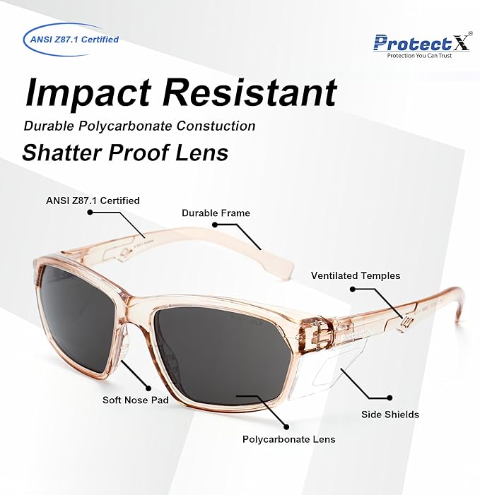 ProtectX Stylish Anti-Fog & Scratch-Resistant Safety Glasses With Readers, UV Protection Goggles, Anti-Impact Lightweight Glasses for Men＆Women Cold Brew Tinted Smoke