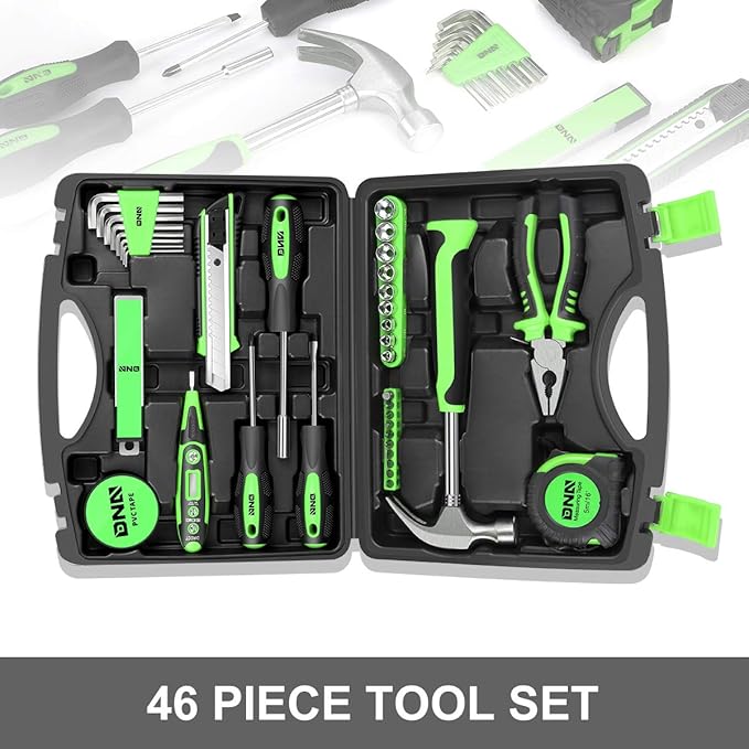 DNA MOTORING Green 46 PCs Home Tool Set Electonic Repair Precision Screwdriver Voltage Tester Hammer Plier DIY Kit (TOOLS-00015)