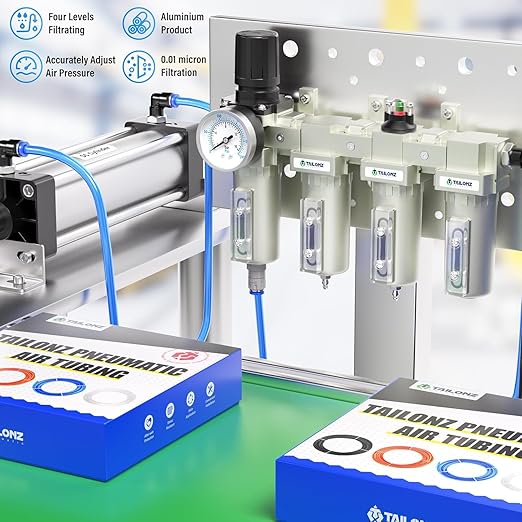 TAILONZ PNEUMATIC 0-240PSI 3/4 Inch NPT Industrial Grade 4 Stage Air Drying System,Particulate Filter,Double Desiccant Dryer,5 Micron Filter and 0.01 Micron Filter(Automatic Drainage)
