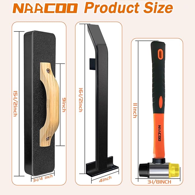 Laminate/Vinyl Flooring Tools, NAACOO Heavy Tapping Block - Knock 1-2 Times, Heavy Pull Bar, 20pc Upgrade Flooring Spacers, Rubber Mallet - Professional 6 in 1 Floor Installation Kit.