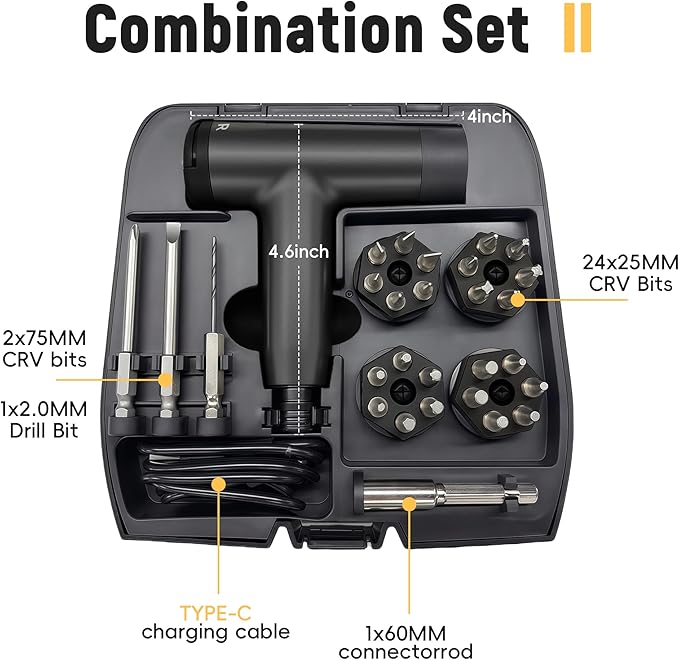 T-shaped Cordless Electric Screwdriver, Easy Pressing Adjustable Torque DIY Grade Rechargeable Battery Power Source