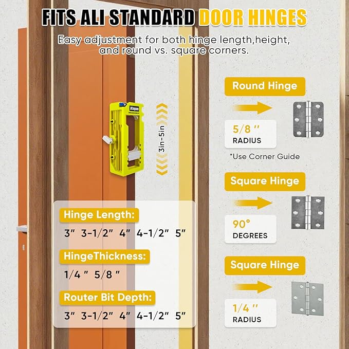 Door Hinge Jig, Door Hinge Mortiser, Router Template Fits for Door Hinges Kit Fits 3” to 5” Length and 1/4” or 5/8” Thickness, Door Hinge Mortiser, Router Template